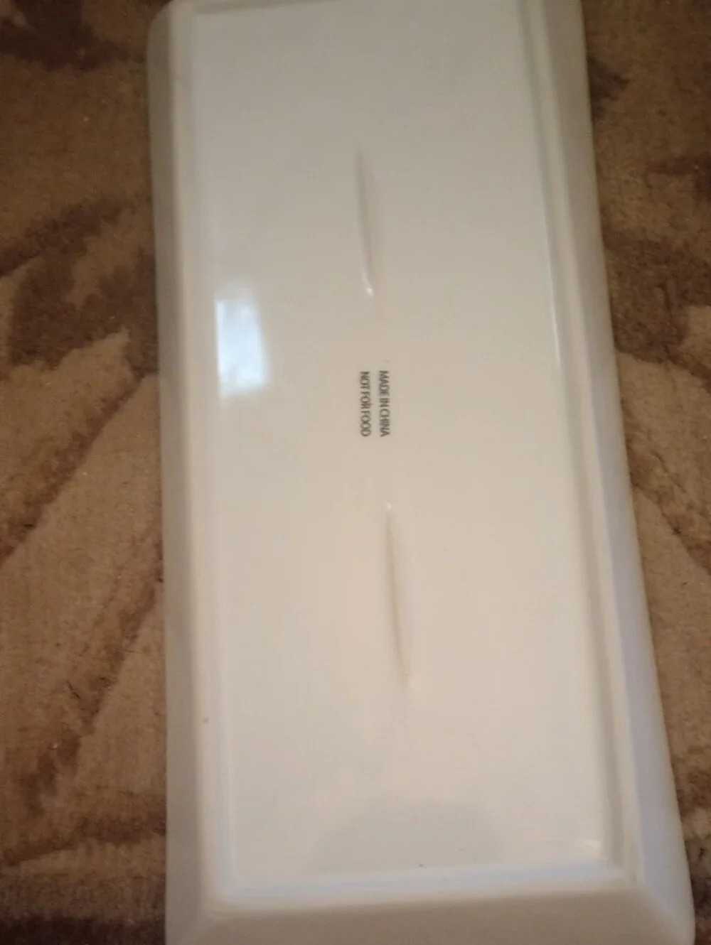 NWT White Ceramic Vanity Tray with Natural Wood Base - Minimalist Organizer